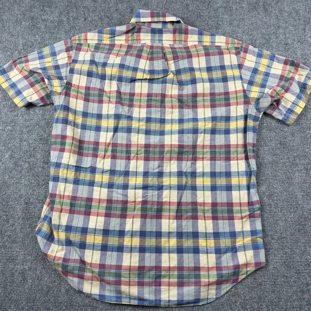 Ralph Lauren Button Down Mens Large Multi Color Plaid Blake Short Sleeve Cotton